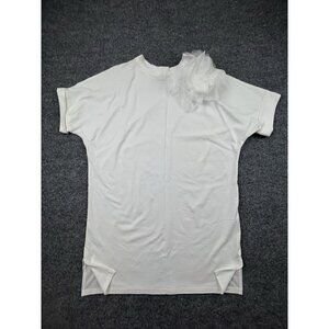 YXFS White Tunic Dress Top‎ Organza Flower Applique Short Sleeve 100% Cotton NWT